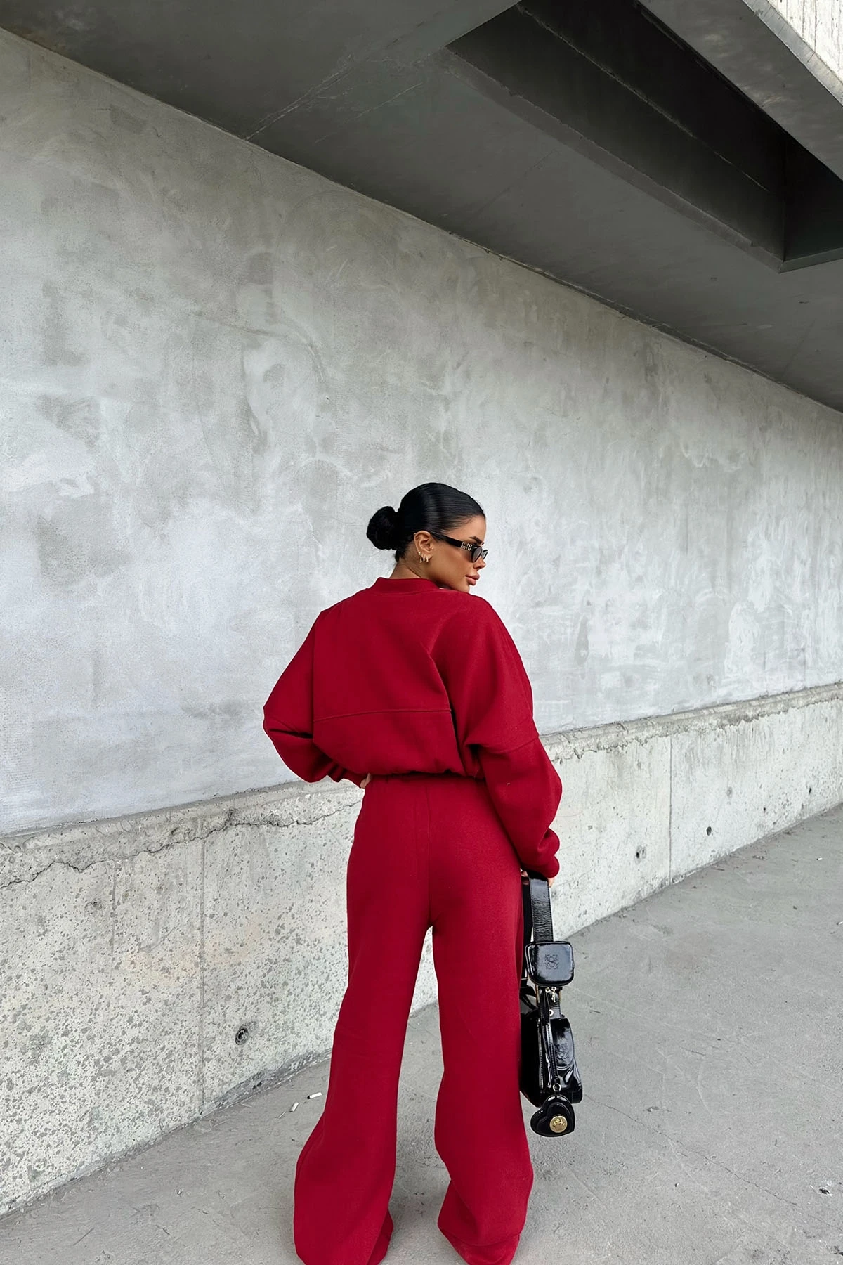 Bordeaux Zipper Detail Pants Set