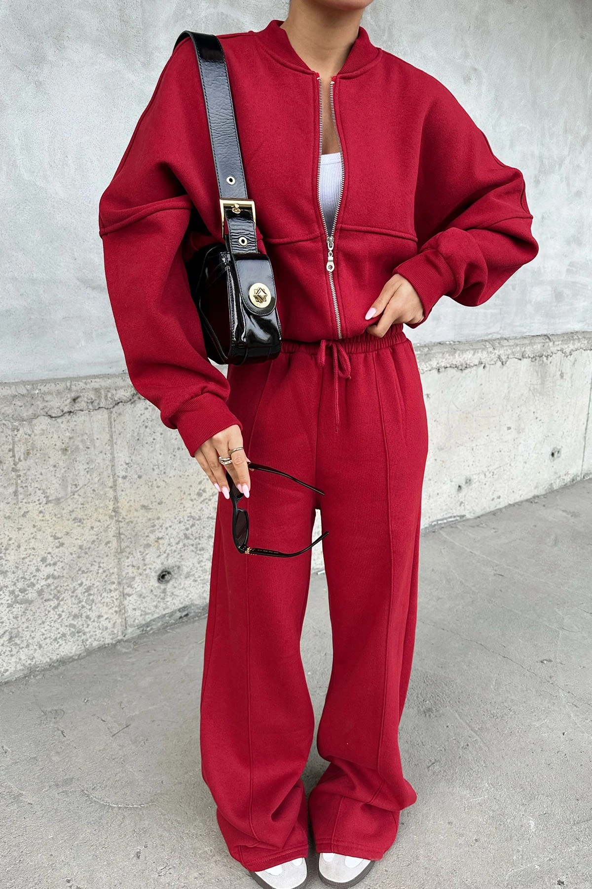 Bordeaux Zipper Detail Pants Set