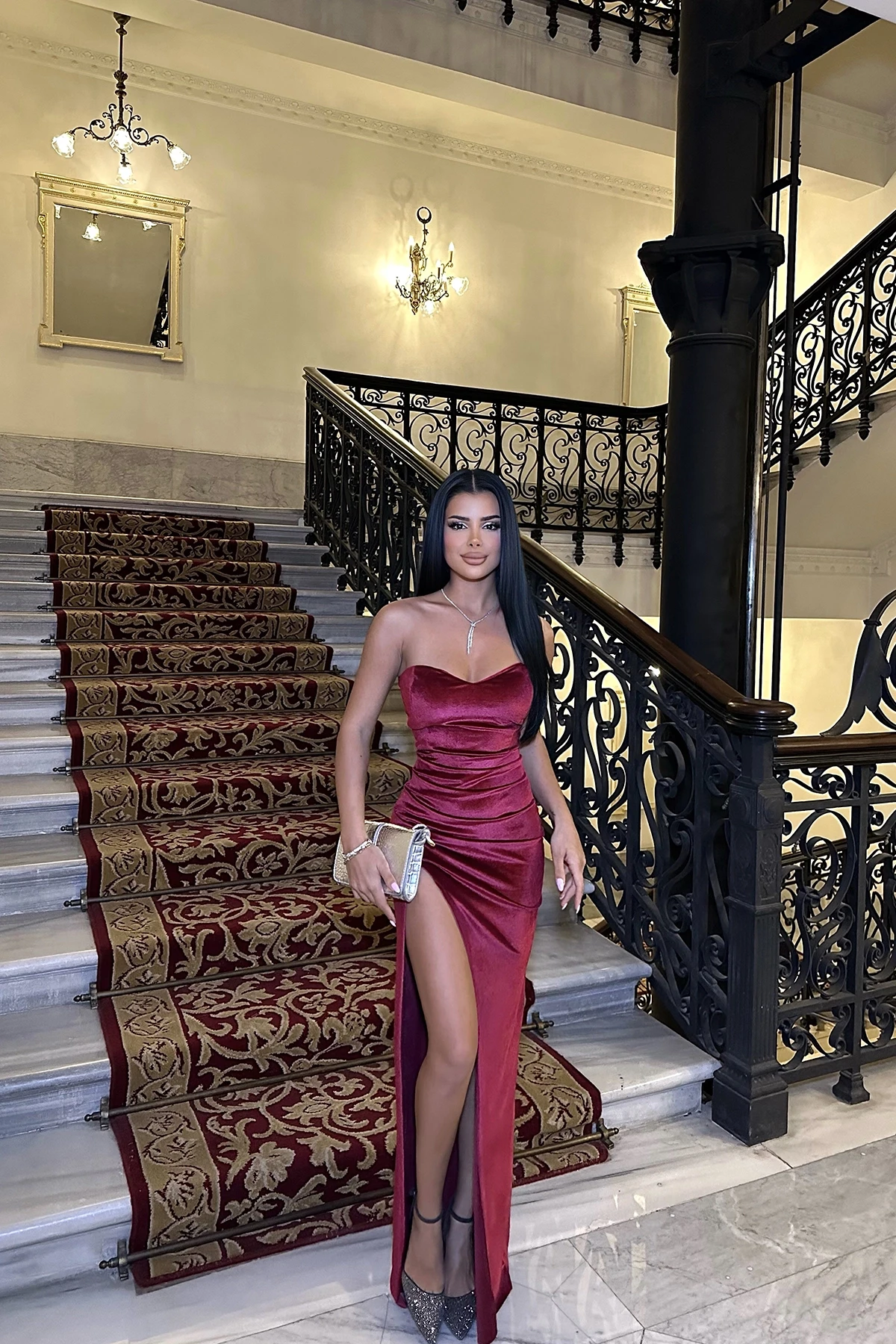 Burgundy Strapless Long Dress
